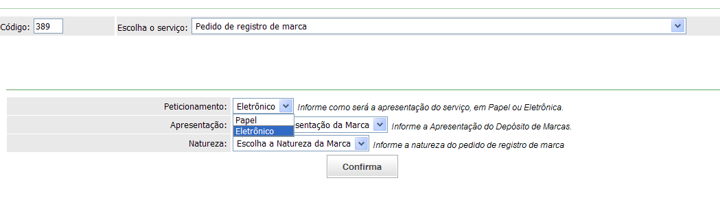 d) Neste momento o usuário deverá escolher se deseja efetuar o depósito em papel ou no formato eletrônico: e) Para determinados