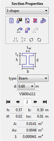 (Beam, Column ou Beam-Column) e altura da seção "d". O FTOOL possui os dados dos perfis padrão NBR, bastando que o usuário selecione através das setas aquele que desejar.