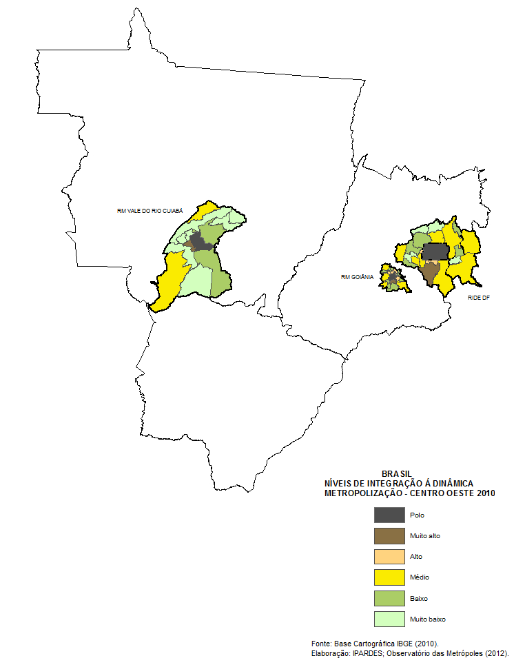 Mapa 3 Níveis de integração na Região Centro-Oeste Na Região Nordeste, assim como na Região Sul, há muitas unidades institucionalizadas.