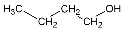 Figura 10.8: Estrutura química do butanol. O butanol pode ser tanto sintetizado pelos derivados do petróleo quanto produzido biologicamente. O processo biológico é a fermentação.