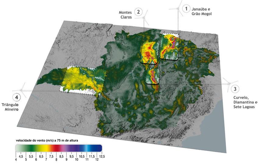 Figura 8.2: Áreas mais promissoras para aproveitamento eólico, segundo o Atlas Eólico de Minas Gerais. 2 8.