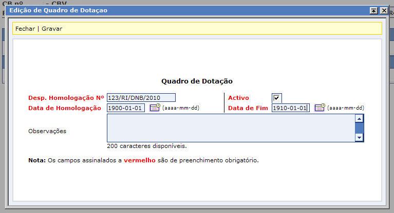 Os quadros de pessoal não são estáticos e pode proceder-se a alterações periódicas. 4 Inserir a Data de Fim.