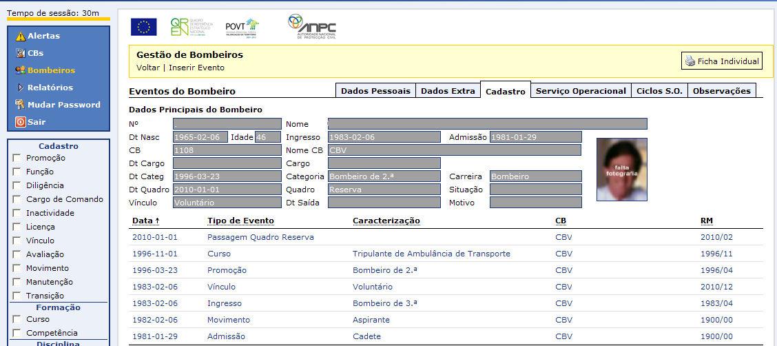 2.3.2.3. Cadastro O cadastro do bombeiro contempla toda a informação relevante para o desempenho da sua atividade enquanto bombeiro.