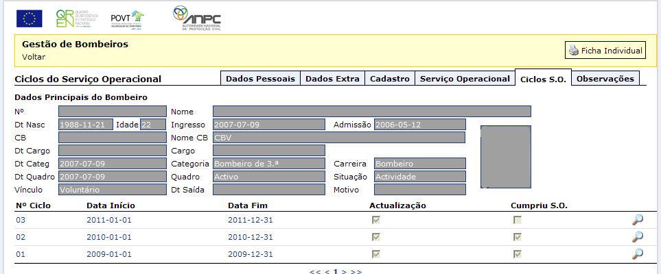 1 2 3 4 5 1 Nº Ciclo identifica o número dos ciclos decorridos ou a decorrer; 2 Data Início Data a partir da qual aquele ciclo teve início; 3 Data Fim Data final do respetivo ciclo; 4 Atualização: