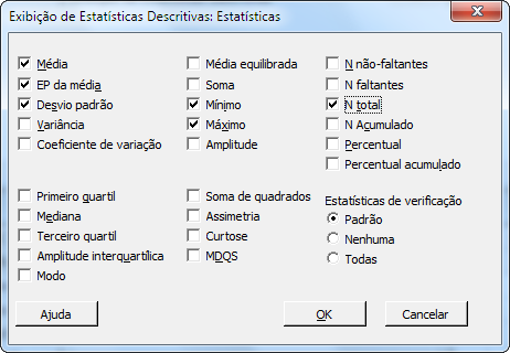 Frequentemente, é possível usar subcaixas de diálogo para modificar a análise ou exibir saídas adicionais, como gráficos. 8. Clique em Estatísticas. 9.