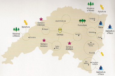 Figura 3. Mapa dos APLs apoiados pela parceria IEL Ministério da Integração na Mesorregião dos Vales do Jequitinhonha e Mucuri Fonte: Relatório Anual IEL 2006.