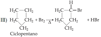 02 (Fuvest-SP) Cicloalcanos sofrem reação de bromação conforme mostrado a seguir: a) Considerando os produtos formados em I, II e III, o que