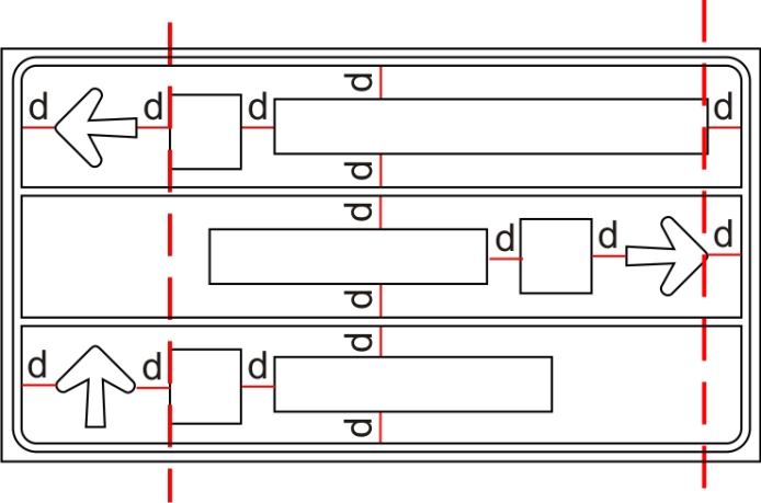 Quando houver pictograma na placa de orientação, este deve ser posicionado ao lado da seta, obedecendo aos critérios de espaçamento estabelecidos no Capítulo 7 Item 7.3 entre os elementos.