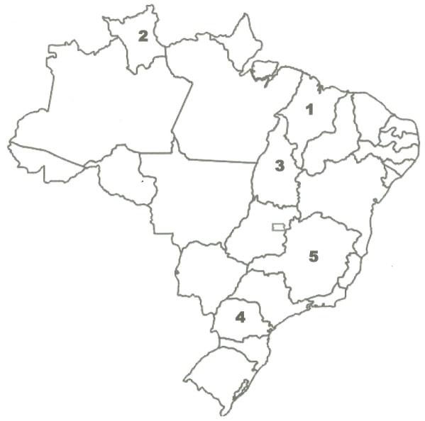 33 Com relação ao mapa do Brasil abaixo, assinale o que for correto quanto aos números indicados.