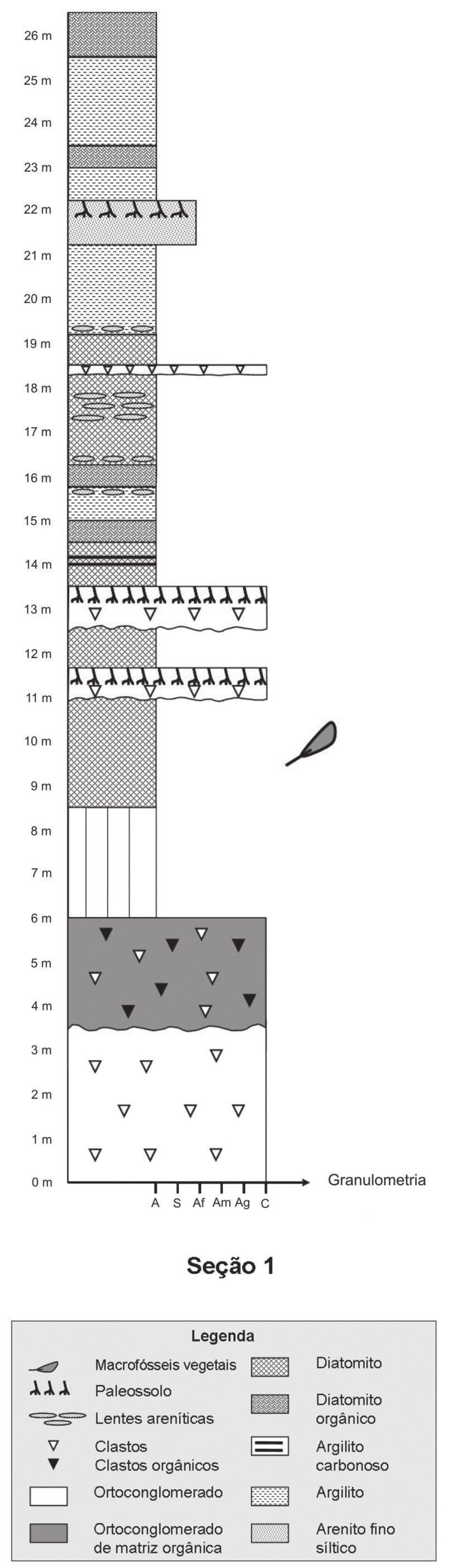 CARDOSO & IANNUZZI PTERIDÓFITA FÓSSIL DO COMPLEXO CARBONATÍTICO CATALÃO I 305 Figura 2. Perfil estratigráfico do depósito lacustre do Paleolago Cemitério. Figure 2.