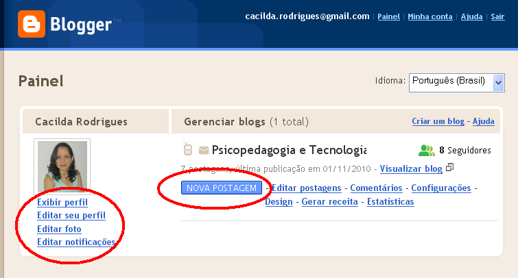 Blogs Edite seu perfil, insira foto e compartilhe as informações postadas.