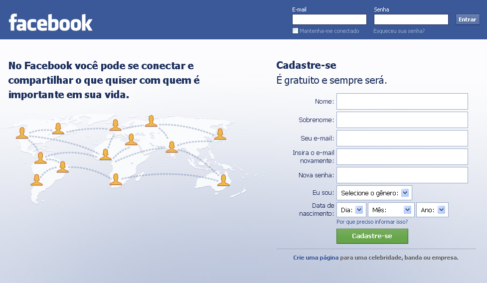 Facebook Acesse o site www.facebok.