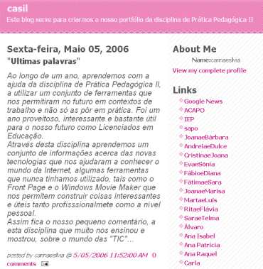 Centro de Competência CRIE da ESE de Setúbal Figura 5: Blogue Casil portefólio digital da disciplina de Prática Pedagógica II (disponível em http://www.casil.blogspot.com/ - acedido em 15.Fevereiro.