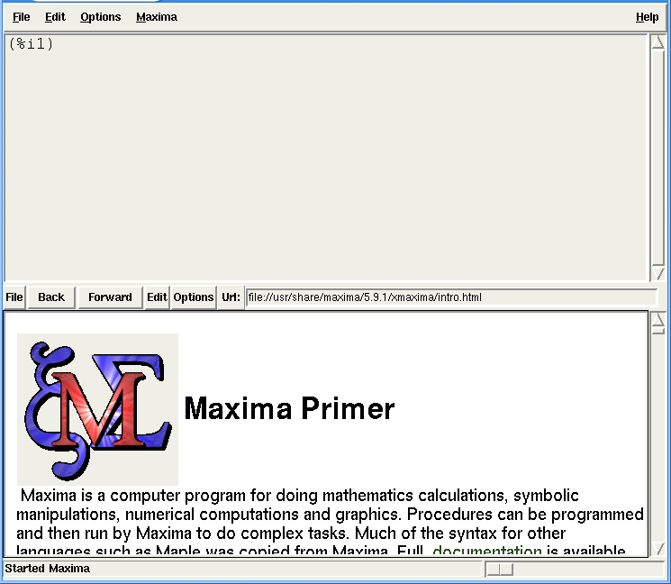 184 Tutorial do Maxima A.1 A interface do Maxima Existem várias interfaces diferentes para trabalhar com Maxima. Se o aspecto da interface que estiver a usar for semelhante à figura A.
