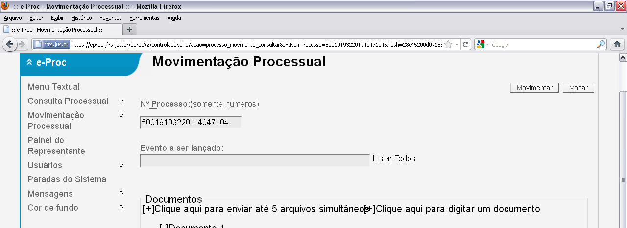 2.2) Selecione o tipo do documento. Se desejar, você pode ainda digitar uma observação referente ao documento.