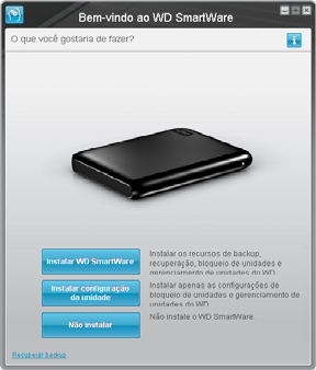 Observação: Se o Flash Player estiver instalado no seu computador, a tela será interativa. Figura 14. Tela de Bem-vindo ao WD SmartWare 7.