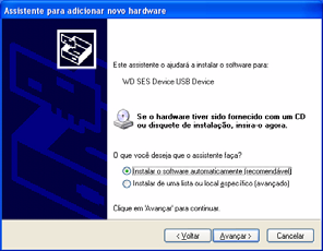 4. Selecione Instalar o software automaticamente e clicar em Avançar: 5.