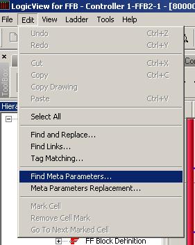 Manual do Usuário Localizando Metaparâmetros Para localizar os metaparâmetros utilizados na sua configuração lógica, o LogicView for FFB disponibiliza a opção Find