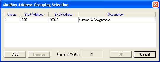 Manual do Usuário Fig 3. 92 Erro ao criar grupos (2) Com os endereços livres novos grupos podem ser criados, basta clicar em Grouping e a seguinte janela aparecerá. Fig 3. 93 Criando ou atribuindo grupos Clique em Add e um novo grupo será criado.