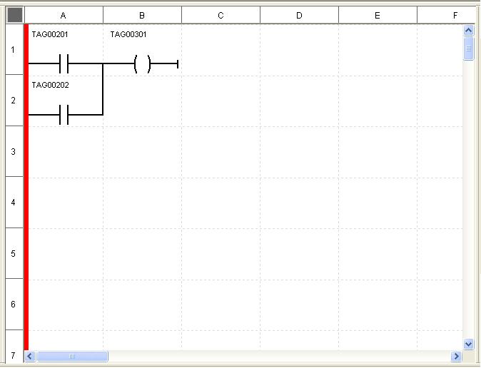 O LogicView for FFB Área de desenho da Ladder Esta é a área onde a lógica ladder é montada. Ela tem 80 linhas (de 1 a 80) e 32 colunas (de A a FF), ou seja, 2560 células.