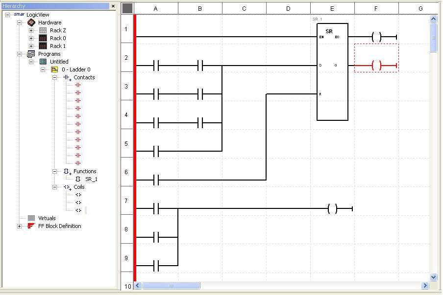 Exemplo de Utilização do Logicview For FFB Desenhando a Ladder Insira os elementos na área de desenho da ladder.