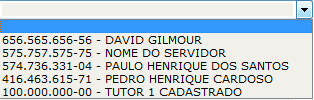 Vejo um exemplo da lista de tutores a seguir: À frente de cada unidade escolar possui um campo para alocar um dos tutores cadastrado.