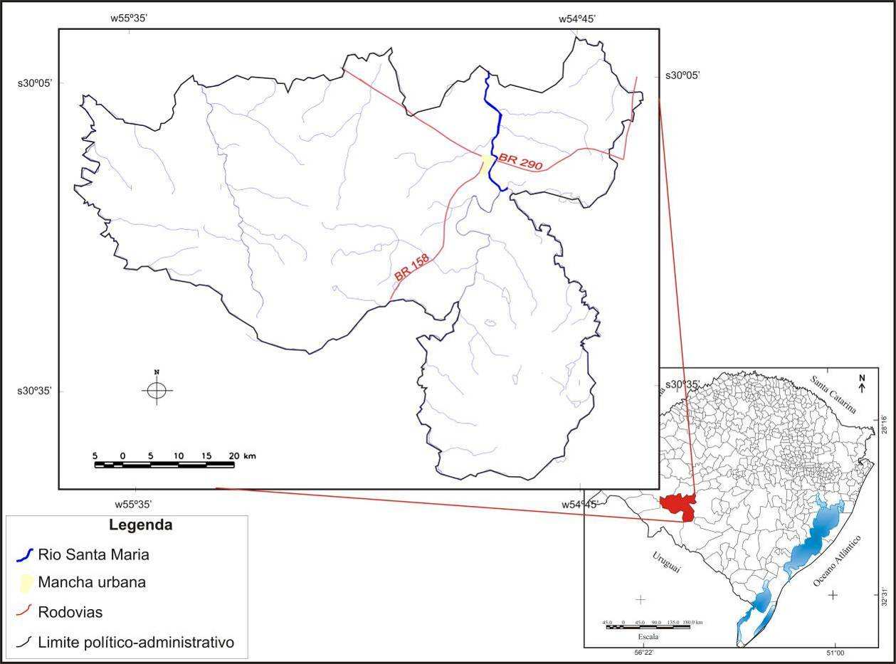 Figura 01 Localização do Município de Rosário do Sul, Estado do Rio Grande do Sul. Fonte: IBGE, Base Municipal e SRTM (Imagem Radar). 3.