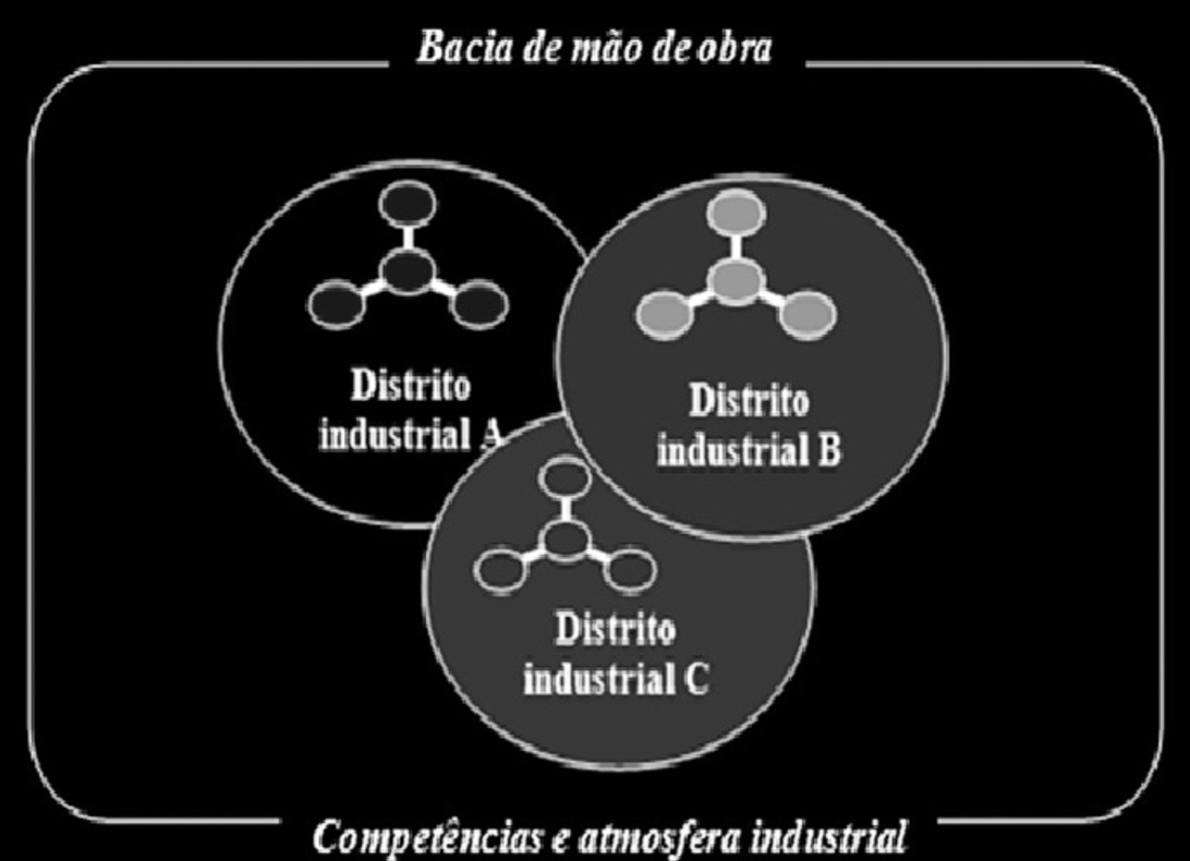 aglomerações industriais e de serviços, dentro da territorialidade de uma cadeia produtiva integrada por determinadas estruturas de governança.