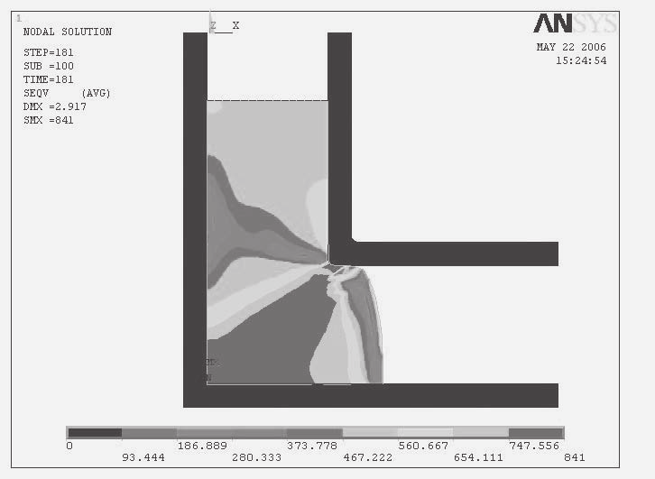 estado plano de deformação bidimensional em temperatura ambiente, usando o programa dos grãos do material, comprovando a possibilidade de modelar o processo de refino mi- NSYS (versão 8.1).