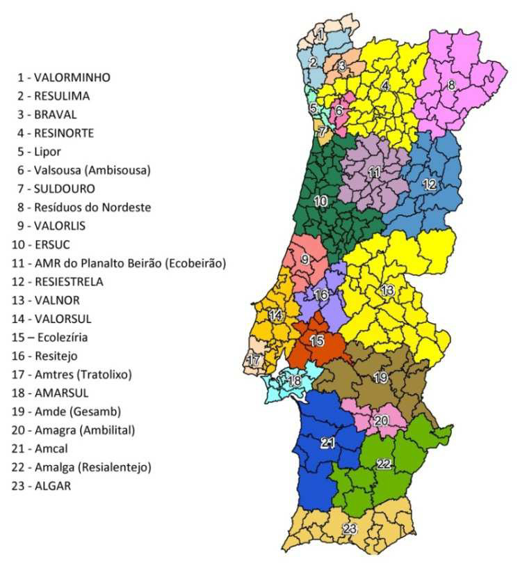 Figura II.3. Os SGRU em Portugal Continental no ano de 2011 (APA, 2011).