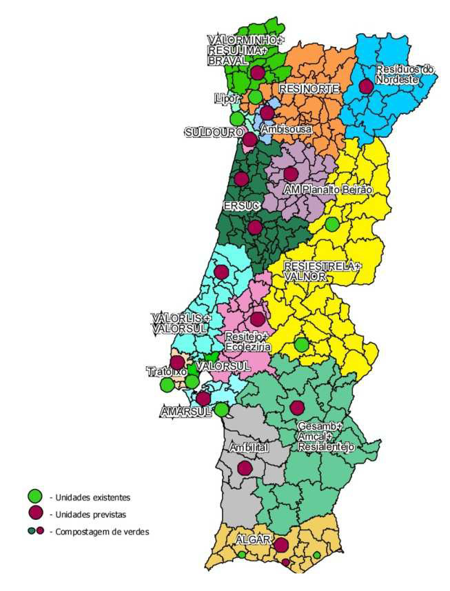 Figura II.4. Sistemas com valorização orgânica em Portugal Continental no ano de 2011 (APA, 2011).