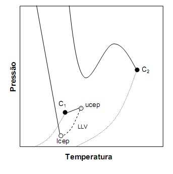 2.2.2.8. Diagrama Tipo VIII: É caracterizado por três linhas críticas. A primeira emerge no LCEP de um ELLV, e então avança ao intervalo de altas pressões.