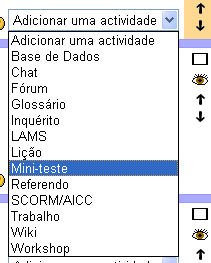 Figura 59 Menu Actividade Mini teste 2. Atribua um nome ao mini teste e as datas de disponibilização: 3. No final pressione em Gravar alterações.