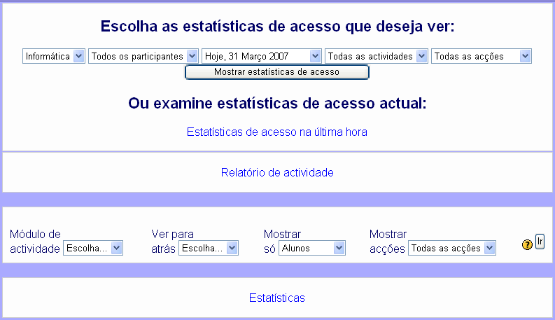 Relatórios de actividades MANUAL DE UTILIZAÇÃO DO MOODLE É possível verificar através da sua disciplina, as intervenções que cada aluno efectuou na mesma.