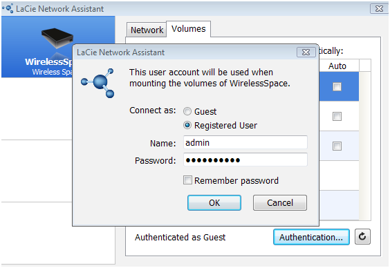 .. (janela de configuração) para iniciar a página de configuração (Fig. 37). 3. Escolha o separador Volumes para visualizar o OpenShare e todos os volumes USB actualmente ligados ao WIreless Space (Fig.