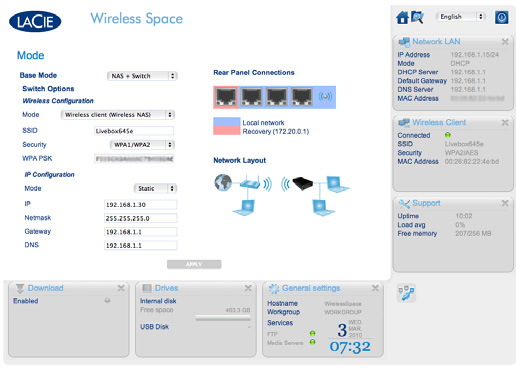 Administrar o LaCie Wireless Space Manual do Utilizador página 62 Passos simples à novo configuração IMPORTANTE: Enquanto o Wireless Client ampliará o sinal Wi-Fi para outra sala, a LaCie recomenda