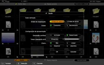 Configurar as condições de visualização de ficheiros e operações de Apresentação 70 Configurar as condições de visualização de ficheiros e operações de Apresentação Pode definir a ordem de