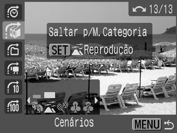 160 3 Visualize as Imagens.,, Seleccionado 1. Utilize o botão ou para seleccionar a data, categoria ou pasta para reprodução. Também marcar a imagem de destino utilizando a roda de controlo.