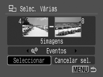 163 4 Seleccione a última imagem. 1. Utilize o botão para seleccionar [Última Imagem]. 2. Carregue no botão. 3. Utilize o botão ou para seleccionar a última imagem do intervalo a categorizar. 4. Carregue no botão. A última imagem não pode ter um número inferior ao da primeira imagem.