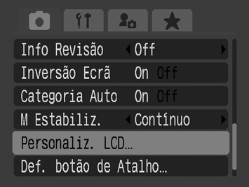 65 Personalizar as Definições Apresentadas Modos de Disparo Disponíveis p. 281 Pode seleccionar os modos de visualização do LCD e do visor que são activados quando carrega no botão DISP.