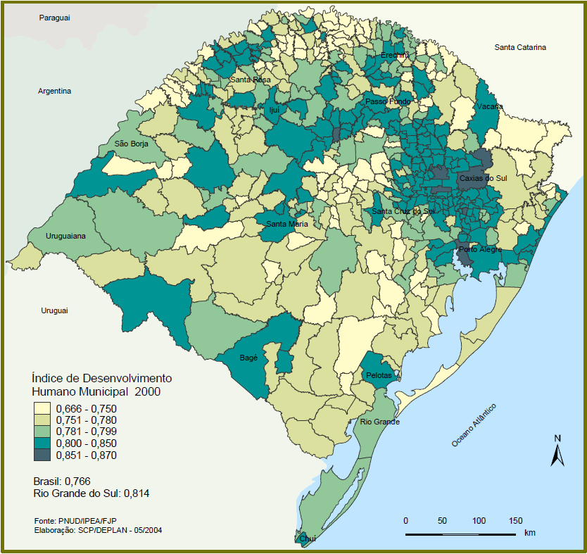 67 Figura 23 - Índice de Desenvolvimento Humano Municipal (IDH-M) do RS -2000 Fonte: (RIO GRANDE DO SUL/Secretaria de Planejamento e Gestão, 2007) 6.1.