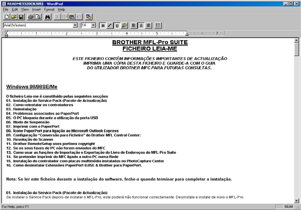 Fase 2 Para utilizadores do cabo de interface USB (Para Windows 98/98SE/Me/2000 Professional/XP) L O ficheiro README é apresentado.