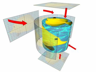 3 A projeção cylindrical envolve o objeto 3D em um cilindro, projetando as coordenadas dessa forma.