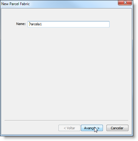 Selecione a opção New Parcel Fabric: Insira um