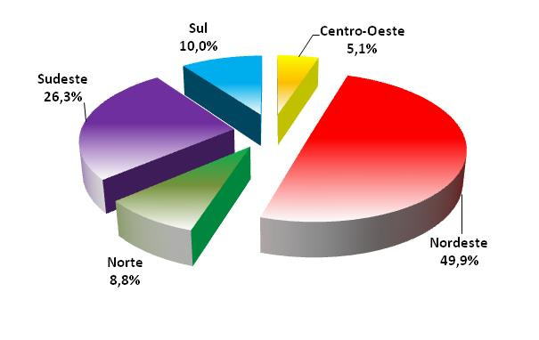 19 considerando os anos de 2004 a 2007, a região teve uma participação de 26,3%, enquanto as demais regiões (Sul, Norte e Centro-Oeste) apresentaram uma distribuição espacial média de 10,0%, 8,8% e