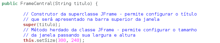 Métodos úteis da JFrame Método: