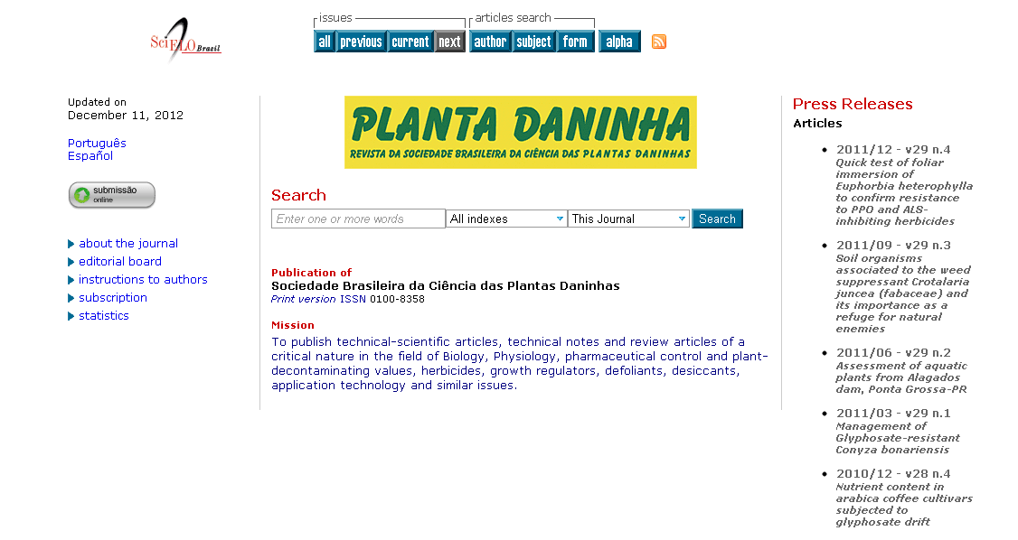 Home Page Planta Daninha SciELO: 2.4.