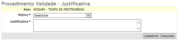 Figura 34 Preenchimento Obrigatório da Justificativa Na figura 34 mostra os campos intitulados Motivo e Justificativa são de preenchimento obrigatório.