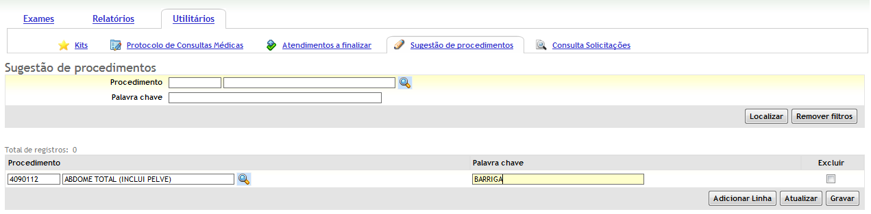 8.4. Sugestão de procedimentos O usuário prestador poderá cadastar um apelido para cada procedimento, no momento de realizar uma busca para preencher a guia ao colocar o apelido o procedimento será