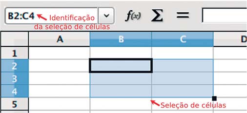 Outro aspecto a ser considerado é que a identificação da célula ativa aparece em um campo da barra de fórmulas, indicando a coluna e a linha que a compõe.